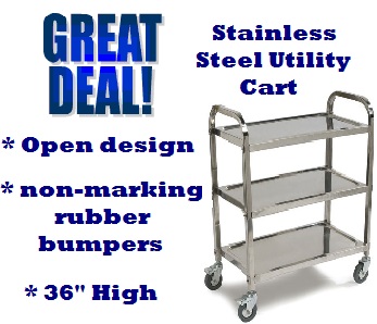 Utility Cart 3 Shelf  Stainless Steel 29 ½ x 15 ¾